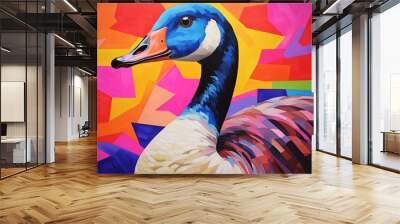 A Pop Art Acrylic Style Painting of a Goose with Vibrant Colors Wall mural