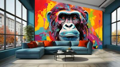 A Pop Art Acrylic Style Painting of a Gorilla with Vibrant Colors Wall mural