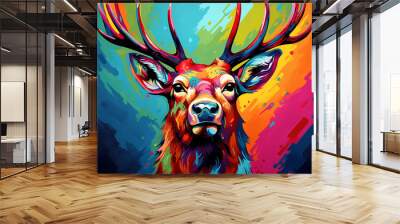 A Pop Art Acrylic Style Painting of an Elk with Vibrant Colors Wall mural