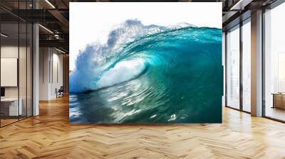 blue sea wave with white foam isolated on white background high quality photo Wall mural