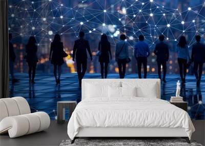 Business teamwork with hologram data background. Wall mural