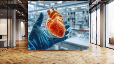 Close up doctor hand holding heart for medical innovation concept. Wall mural