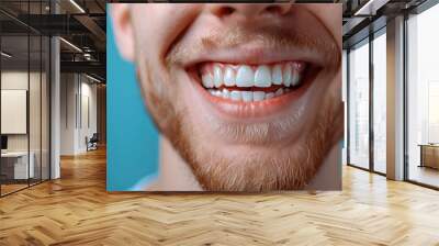 Closeup men smile and showing white tooth with empty background. Dentist care concept. Wall mural