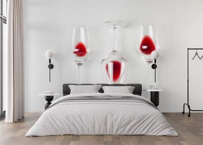 Glasses with red wine on white background. Wine flat lay, top view, degustation, holyday concept. Wall mural