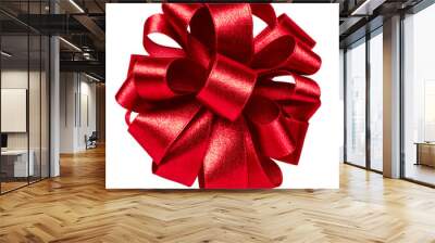 big round bow in red color isolated on white background close up Wall mural