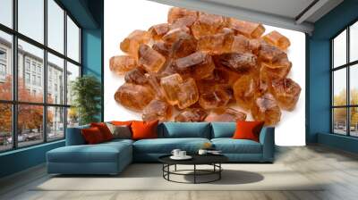 Brown caramelized lump cane sugar cube isolated on white backgro Wall mural