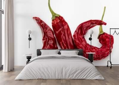 Dried red chili or chilli cayenne pepper isolated on white  background cutout Wall mural