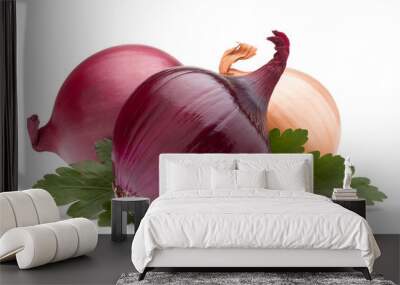 Onion vegetable bulb and parsley leaves still life Wall mural