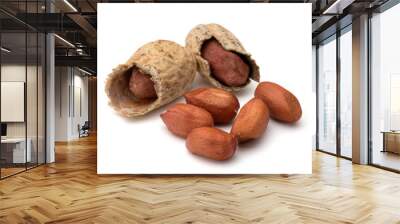 Opened and whole peanut or groundnut pod isolated on white backg Wall mural