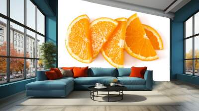 Orange fruit slice  isolated on white background closeup. Food background. Flat lay, top view. Wall mural