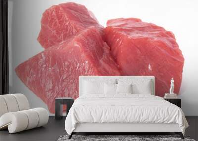 Raw chopped beef meat pieces isolated om white background cut out. Wall mural