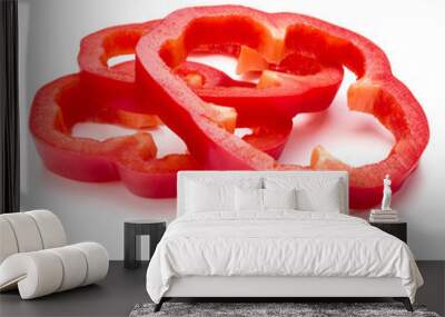 Red sweet bell pepper slices isolated on white background cutout Wall mural