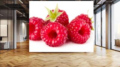 ripe raspberries isolated on white background close up Wall mural