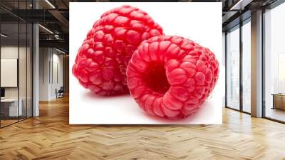 ripe raspberries isolated on white background close up Wall mural