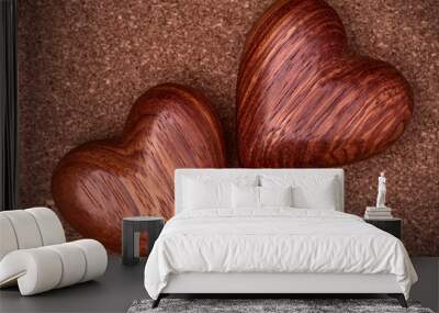 Two wooden hearts on rustic wood background. Valentines days concept.  Love symbol. Greeting card. Wall mural