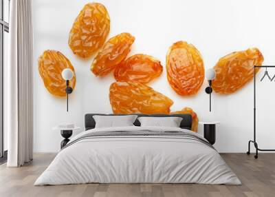 Yellow sultanas raisins isolated on white background cutout Wall mural