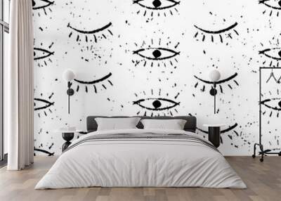 Hand drawn ethnic pattern with eyes. Tribal ornamental background for wrapping, wallpaper, fabric, yoga Wall mural