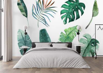 Troppical leaves set. Vector illustration. Isolated image Wall mural