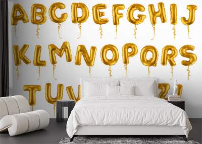 Golden inflatable toy balloons font. 3d vector realistic set. Letters from A to Z Wall mural