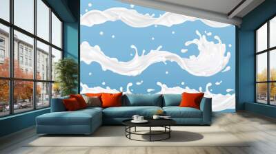 Milk splash wave seamless vector pattern. 3d realistic vector set. Package design Wall mural