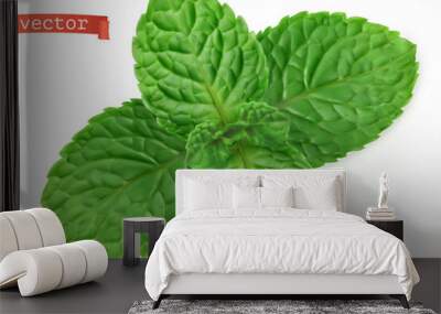 Mint leaves 3d realistic vector icon Wall mural