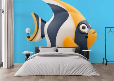 Moorish idol, angelfish 3d realistic vector icon. Funny small fish cartoon character Wall mural