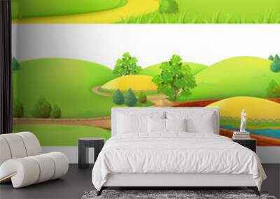 Nature landscape. Park and outdoor. Cartoon game background. 3d vector set Wall mural