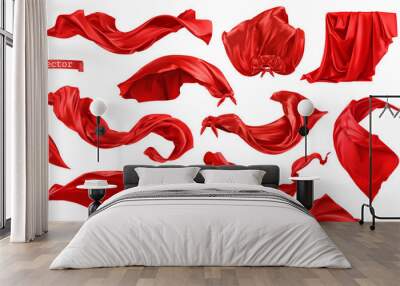 Red curtain, superhero cape 3d realistic vector set Wall mural