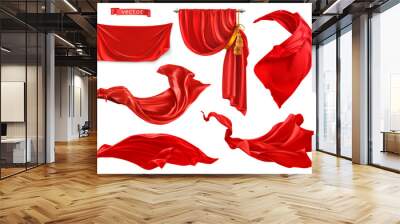 Red curtain. 3d realistic vector set Wall mural