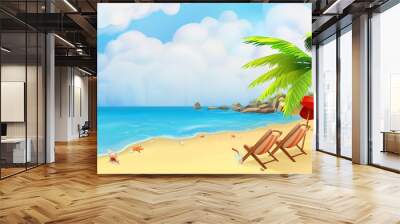 Sea panorama. Bay, tropical beach. Vector background Wall mural