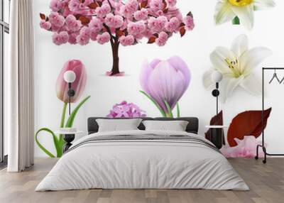 Spring flowers, vector icon set Wall mural