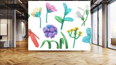 Spring grass and flowers. Cartoon. 3d vector icon set Wall mural