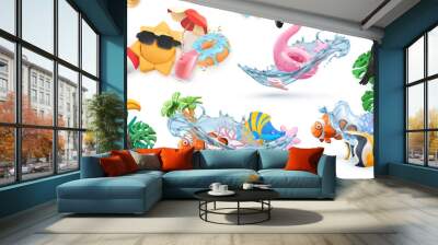 Summer creative icon set. 3d realistic vector high quality objects Wall mural