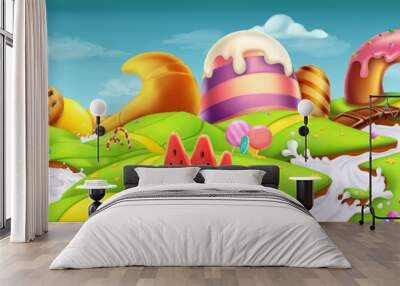 Sweet landscape panorama. 3d vector background Wall mural