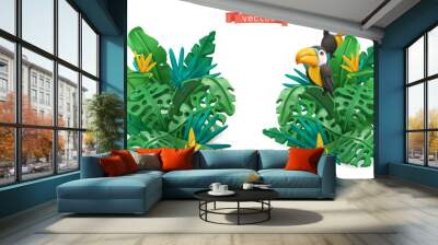 Tropical leaves design. Plasticine art illustration. 3d vector objects Wall mural