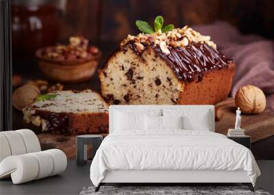 Pound cake with chocolate walnuts and hazelnuts. Delicious homemade dessert.  Wall mural