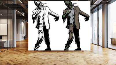 Hand Drawn Graphic Style Attacking Zombie Set Wall mural