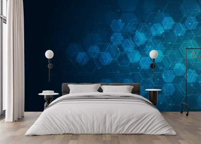 Abstract cube hexagon shape background. Digital technology concept Wall mural