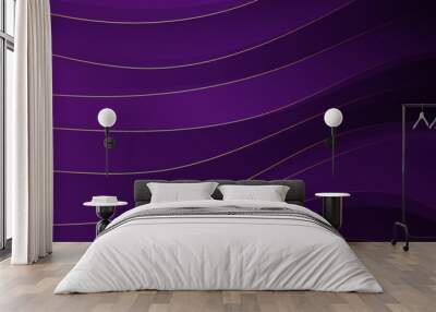 Abstract wavy purple with luxury gold lines background Wall mural