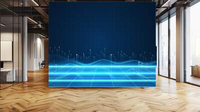 Big data visualization concept. Dynamic wave on blue background. Wave of particles Wall mural