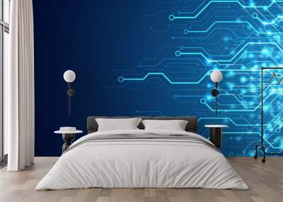 Circuit board. Motherboard. Blue technology background. Wall mural