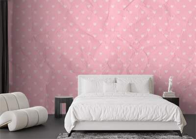 Crumpled pink paper texture background, dot pattern. Valentine's day background concept Wall mural