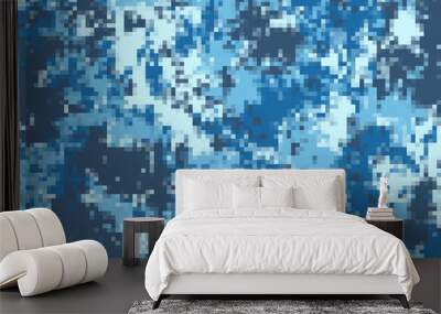 Digital pixel sea water camouflage pattern Wall mural