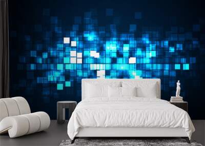 Digital technology background. Digital data square blue pattern pixel background Wall mural