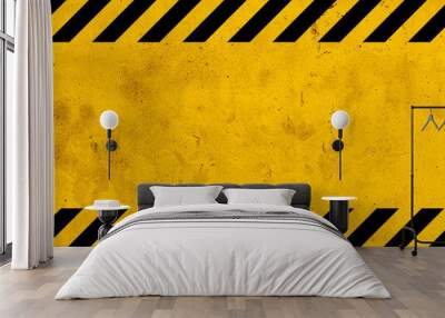 Grunge yellow and black diagonal stripes. Industrial warning background, warn caution, construction, safety Wall mural