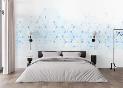 Hexagons pattern background. Genetic research, molecular structure. Chemical engineering. Concept of innovation technology. Used for design healthcare, science and medicine background Wall mural