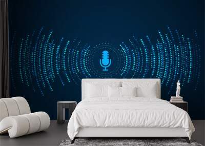 Podcast concept. Microphone with voice recording wave. Future technology Wall mural