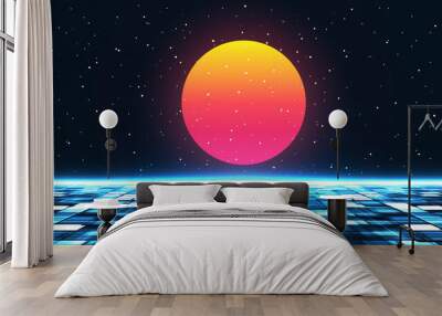 Retro futuristic background. Digital landscape cyber concept Wall mural