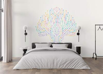 Technology big data tree network. Digital circuit board internet connection. Hi-tech Wall mural