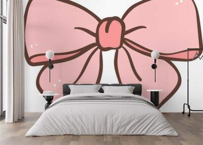 Cute coquette pink hair bow doodle outline illustration Wall mural